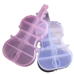 2.5*11 * 22CM可爱的粉红色/透明塑料小提琴形状首饰珠子收纳盒2PCS