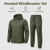 Ensemble coupe-vent en nylon personnalisé pour homme, veste à capuche entièrement zippée résistante à l'eau avec coutures thermosoudées, pantalon de jogging, ensemble de survêtement deux pièces pour la randonnée en plein air
