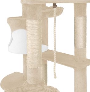 Árbol de poste para rascar gatos ajustable blanco beige con 2 casas y 4 plataformas conos y cable incluidos - Product Image 6