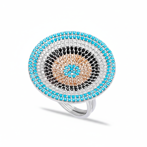 Round Shape Turquoise <b>CZ</b> Stone Citrine <b>CZ</b> Wholesale Fashionable 925 Sterling Silver Fine Jewelry Cluster <b>Ring</b> - Product Image 2