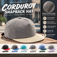 Casquette Snapback en velours côtelé à six panneaux avec logo personnalisé, unisexe, sangle réglable en cuir, bicolore, visière plate, chapeaux et casquettes chaudes d'hiver