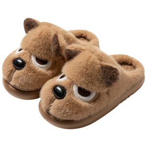 Pantoufles d'hiver pour la maison, en peluche, motif couple de chiens loup à grands yeux, pour intérieur et extérieur - Product Image 5