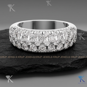 Bague multi-rangs en diamants de laboratoire, or massif, style vintage, pavé large, bijou raffiné, sur mesure, pour femme, idéale pour les fêtes et les cadeaux, classique - Product Image 5