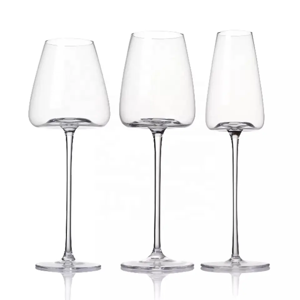 Luxe Lange Steel Transparant Luxe Aangepaste Moderne Stijl Loodvrij Kristal Unieke Rode Wijn Glas Driedelige Set