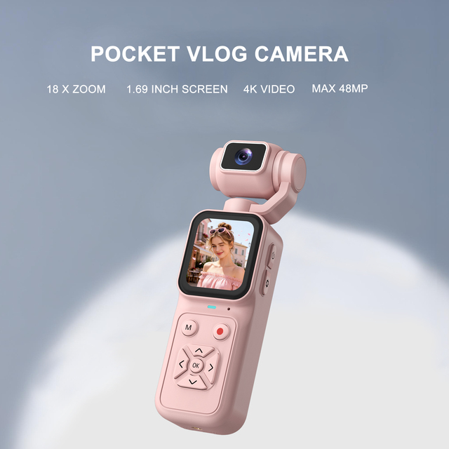 4K Pocket Action Camera with Face Tracking CMOS Sensor 180 Flip Screen Customizable for Live Streaming