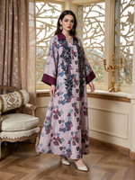 Robe longue Abaya de luxe imprimée, col rabattu, broderie, strass, robe musulmane, Kaftan arabe de Dubaï, tenue de soirée pour l'Aïd