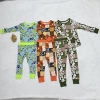 Ventes en gros de pyjamas longs à manches longues pour bébés et enfants, en tissu de bambou personnalisé, doux et décontractés