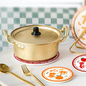 Sous-verre en céramique de style chinois tendance, tapis isolant thermique rond pour la cuisine domestique, avec motif Fortune, 10,3 cm - Product Image 5