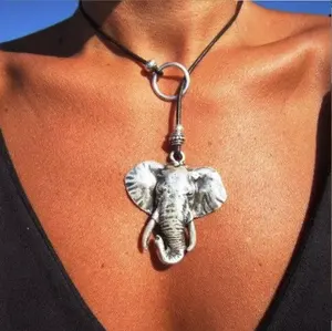 Винтажные большие африканские слоны из сплава шнур CCB кулон ожерелья для женщин в богемном этническом стиле кожаная веревка ювелирные изделия
