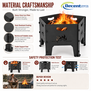 Brasero d'extérieur portable en fer à 4 pieds, avec poignée découpée au laser motif flamme montagne et emplacement hexagonal pour bâtons de feu - Product Image 3