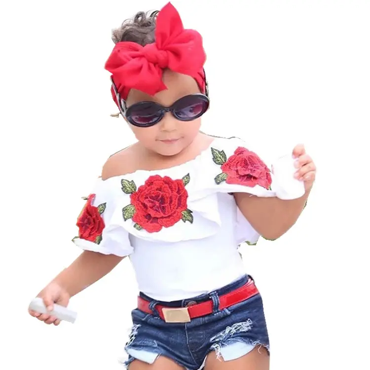 Bán Chạy Nhất Trung Quốc Trực Tuyến Trẻ Em Quần Áo Số Lượng Lớn Bán Buôn Kids Quần Áo Rose Flowers In Ấn Sets Cho Cô Gái