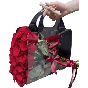 Kotak buket bunga segar hewan peliharaan transparan, tas tangan wadah hadiah Hari Ibu Suster paket hadiah tas kemasan portabel