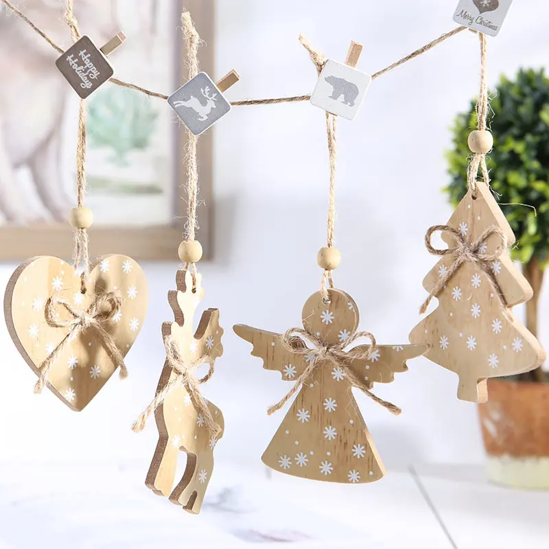 Christmas tree decoration angel elk wooden small pendant Christmas love wood chip crafts hanging ornaments wholesale