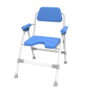 Shower Chair With Backrest And Armrests Aluminum Alloy <b>Foldable</b> <b>Bath</b> Seat For Elderly And Pregnant Women Blue - Product Image 1