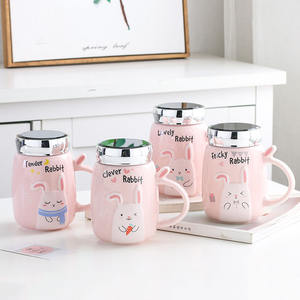 Taza de Cerámica <span class=keywords><strong>Kawaii</strong></span> con Forma de Conejo y Tapa, Tazas de Leche Novedosas para la Mañana, Regalo para Niñas, Taza de Café de Cerámica - Product Image 1