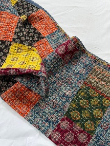 <b>Patchwork</b> Quilt Hand Block Print Kantha 100% Cotton Multi Color Indian New Print Durable Waterproof 90x108 Inches Home <b>Bedspread</b> - Product Image 1