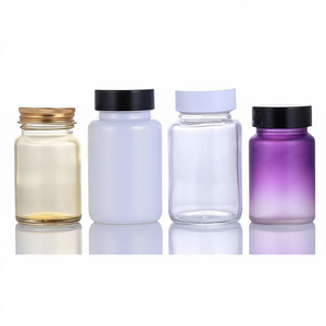 Botella de Vidrio Transparente de Boca Ancha para Píldoras y Cápsulas, 100g, Fondo Plano, Hombro Inclinado, Impresión Serigráfica, para Cuidado de la Salud y Cosméticos - Product Image 1