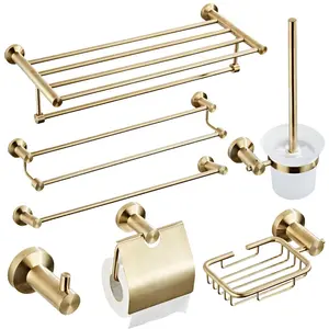 Brushed Gold Towel Rack Stainless Steel Towel Rack 304 Bathroom Storage Rack Bathroom Hardware Hanger Set