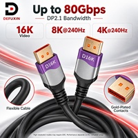 Kabel DFX DP2.1 2M hingga 80Gbps Video 16K 8K 240Hz 4K 240Hz Fleksibel DP ke DP untuk Monitor Gaming Grafis PC