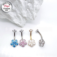 Anneaux de piercing pour le nombril Freya G23 en titane et zircon, motif fleur, conforme à la norme ASTM-F136, avec filetage interne, bijoux de corps en titane