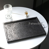 Plateau de service rectangulaire en marbre travertin noir de luxe, marbre naturel pour la décoration, plateau à fruits, plateau à bijoux pour la décoration de Noël