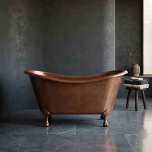 Baignoire rectangulaire en cuivre, finitions patinées de luxe, finition nickel poli, style classique haut de gamme pour salle de bain - Product Image 1