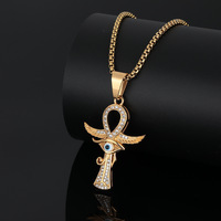 Nouveau produit RH Collier pendentif œil d'Horus Vente chaude Plaqué or 18 carats Acier inoxydable Vintage Motif ailes Ankh Bijoux de mode