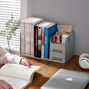 Étagère de bureau, support de livres simple, organisateur de rangement de bureau pour salon ou bureau, forme rectangulaire gris et blanc - Product Image 2