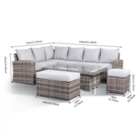 Canapé en rotin et béton, table rectangulaire inclinable et fauteuil en rotin, ensemble de meubles de jardin pour balcon, restaurant, café