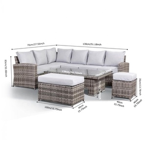 Conjunto de Muebles de Jardín de Ratán y Hormigón para Exteriores, Sofá Rectangular Reclinable, Mesa y Sillón de Ratán para Balcón, Restaurante o Cafetería - Product Image 3