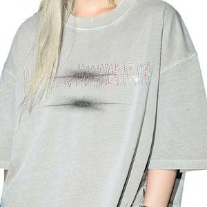 T-shirt décontracté vintage délavé pour hommes surdimensionné 100% coton 280 Gsm motif imprimé strass - Product Image 5