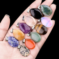 Pendentifs en pierre naturelle forme de goutte d'eau plate polie breloques en pierre d'agate de cristal mélangé pour la fabrication de bijoux collier bracelet