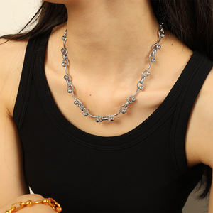 Gold Plated Titanium Steel <b>Bracelet</b> And Necklace Set <b>Ball</b> Chain Design Unisex Fashion Jewelry - Product Image 4