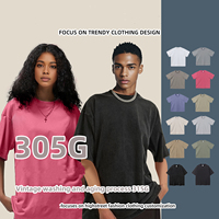 T-shirt pour adolescents américains RUICHI printemps-été, en coton lourd 305GSM, lavage vintage, col étroit ample