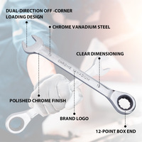 Jeu de clés à cliquet à tête fixe rouge et noire de 8 pièces avec outils à embout ouvert et à fourche, en acier au chrome-vanadium, entraînement 1/4 pouce
