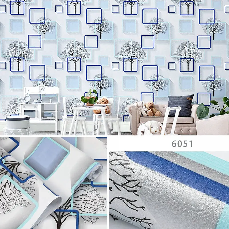 45cm*10m Geometric patterns Square in the tree 3d wallpaper waterproof self adhesive pvc wall paper for home interior