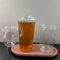 Logo Kustom Gelas Plastik PET Bening Alas Bulat 12 16 24oz Untuk Minuman Dingin Lemon Teh Dengan Tutup Sekali Pakai Pengiriman Cepat