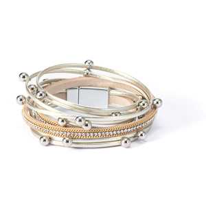 Fashionable Bohemian Two-Layer Wrap <b>Bracelet</b> Multi-Level <b>Leather</b> Diamond Inlay Magnetic Clasp Perfect Classic <b>Charm</b> for Gifts - Product Image 4