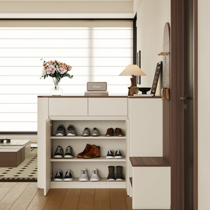 Modern Solid Wood <strong>Corner</strong> Shoe <strong>Bench</strong> &amp; Cabinet Customizable Entryway/Hallway Storage for Hotel Use Eco-Friendly Durable Design - Product Image 3