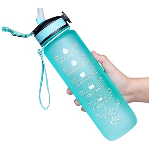 Custom Logo 32 oz BPA-Free Plastic Drinkware Leakproof PC Water Bottle Straw for Outdoor Sports Motivational Travel Time Marker