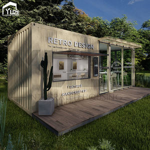Café modulaire en conteneur maritime de style rétro avec structure en acier de nouvelle conception, <span class=keywords><strong>façade</strong></span> en verre et fenêtre escamotable - Product Image 1