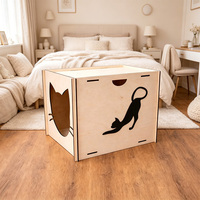 Maison pour chat minimaliste d'intérieur, maison pour animaux de compagnie en bois massif, maison pour chat en bois, mobilier moderne pour animaux de compagnie, lit pour chat d'intérieur à motif chat
