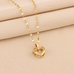 Collar de Doble Capa con Corazón, Estilo Influencer, Cadena Delicada para la Clavícula, Joyería Versátil para un Look de Moda Influencer - Product Image 1