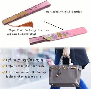 Guansen Flowers Hand Held Fans Bamboo Folding Fans With Fabric Sleeve Gifts Eco-friendly Chinese Vintage Retro Style Fans - Product Image 2