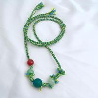Cordon tressé multicolore Tropical-Twist Quad-Gem Torque NTAG216 NFC intégré avec perles de jade et de rubis, réglable pour l'identification