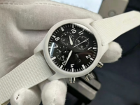 Montre mécanique automatique de luxe pour homme, de haute qualité, avec boîtier en céramique blanche, bracelet en caoutchouc, chronographe, calendrier et affichage de la semaine