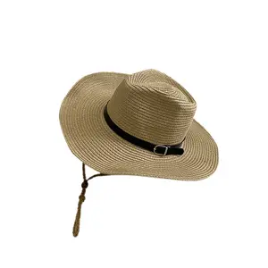 Topi koboi kasual luar ruangan topi pancing jerami kepang kertas Solid topi Bucket mode Nasional ramah lingkungan dewasa uniseks YWZP175