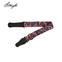 Sangle de guitare en polyester imprimée sur mesure avec extrémités en cuir PU noir, ceinture réglable pour guitares acoustiques, électriques et basses