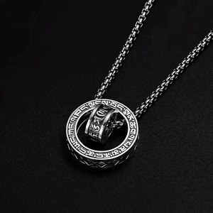 도매 힙합 남성 미니멀리스트 더블 링 펜던트 목걸이 중국 스타일 육자진언 각인 장신구 - Product Image 1