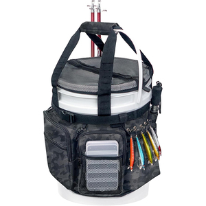 Sac de pêche sur glace et porte-canne et pince, sac à dos de pêche étanche en polyester avec housse de seau - Product Image 1